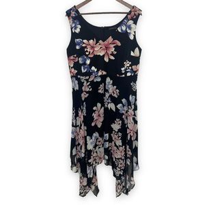 Lane Bryant Asymmetrical Hem Floral Lined Sleeveless Mini‎ Dress Size 14